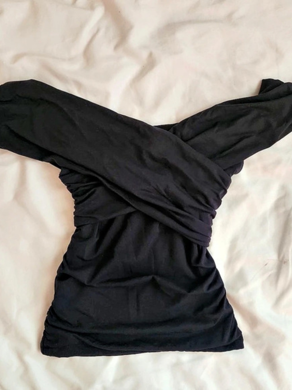 Abercrombie & Fitch Off the Shoulder Draped Crossover Top Black XS